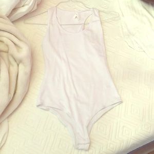 Cute White Sleeveless Racerback Bodysuit